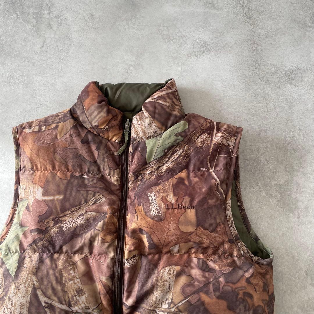 00s LLbean ダウンベスト リアルツリー リバーシブル グリーン S
