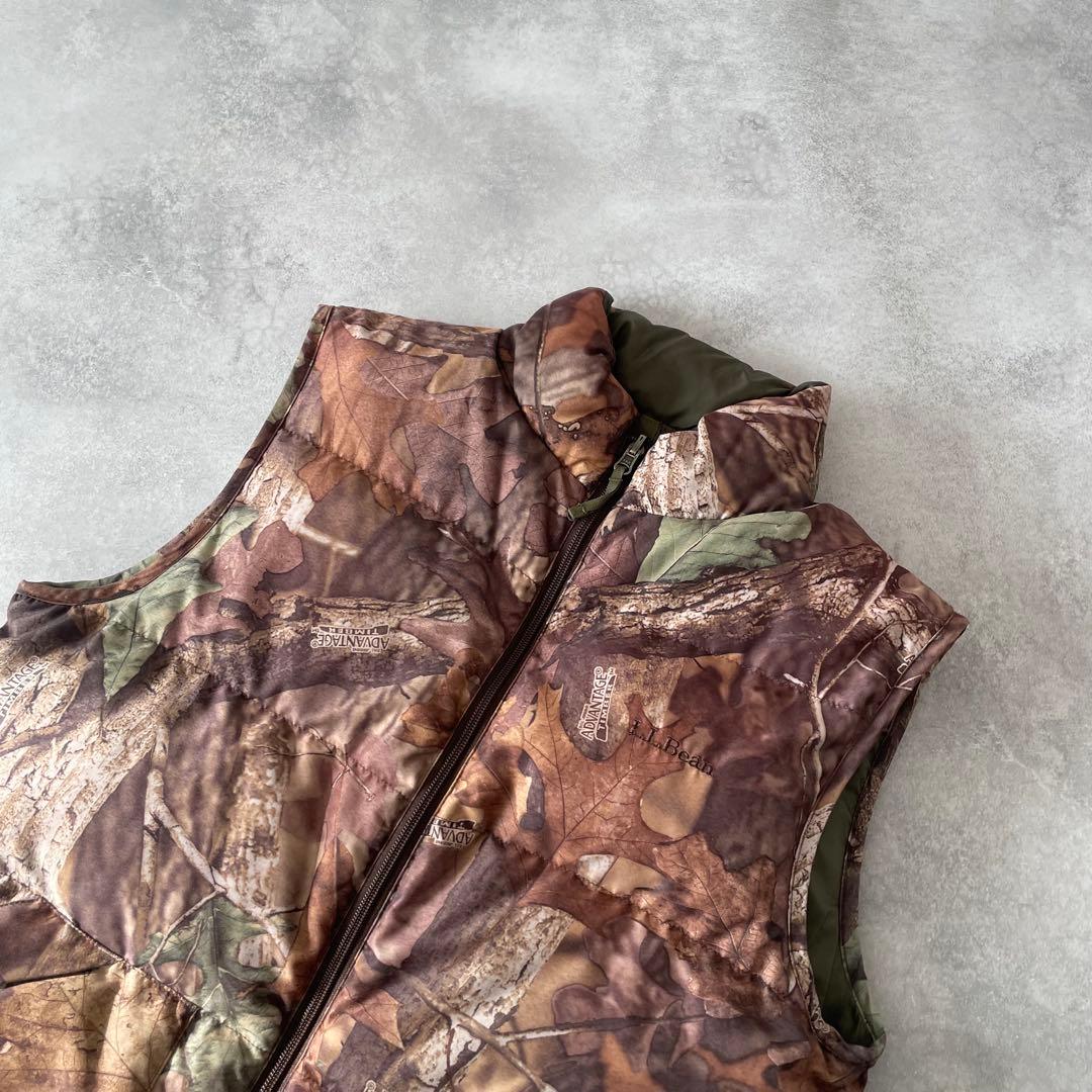 00s LLbean ダウンベスト リアルツリー リバーシブル グリーン S