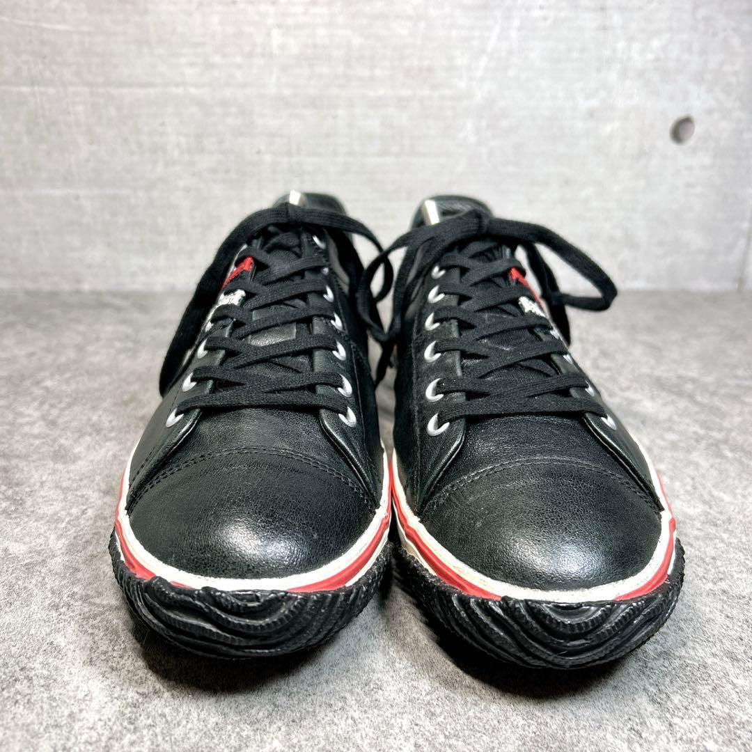 未使用級【スピングルムーブ】スニーカー/カンガルーレザー/ブラック/サイドライン