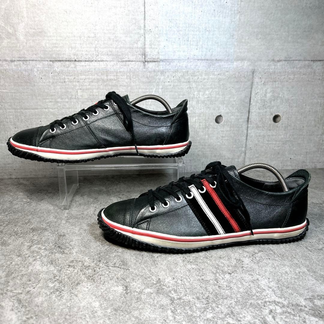 未使用級【スピングルムーブ】スニーカー/カンガルーレザー/ブラック/サイドライン