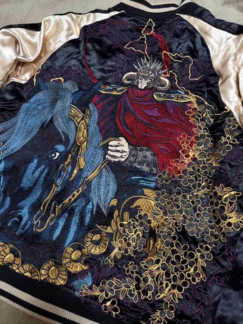 美品 ２面用 絡繰魂 騎手 馬 日本限定 スカジャン vintage レーヨン