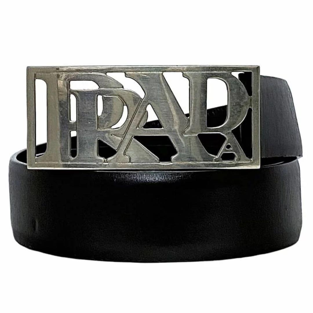 prada ロゴ メタルバックル ベルト ブラック