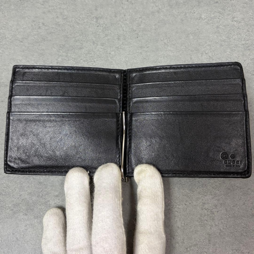 【美品】GUCCI マイクロシマ GG柄 マネークリップ ブラック レザー