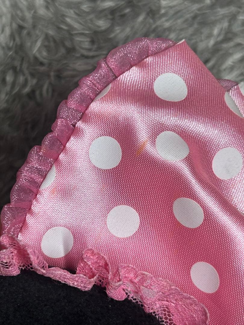 ディズニー ミニーマウス カチューシャ　イヤリング　薄ピンクリボンレース　水玉