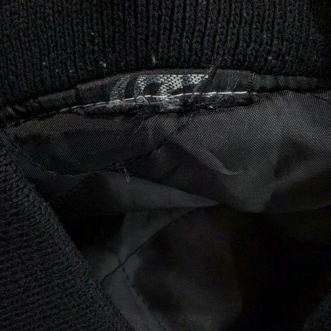 90s　ビンテージ　サテン　スカジャン　和柄　風神雷神　アーム刺繍　シルバー　黒