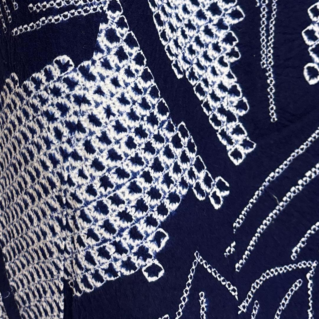 浴衣【有松絞り】白紺色 女性用 木綿 夏用 総絞り 有松鳴海絞り 菖蒲柄 藍染