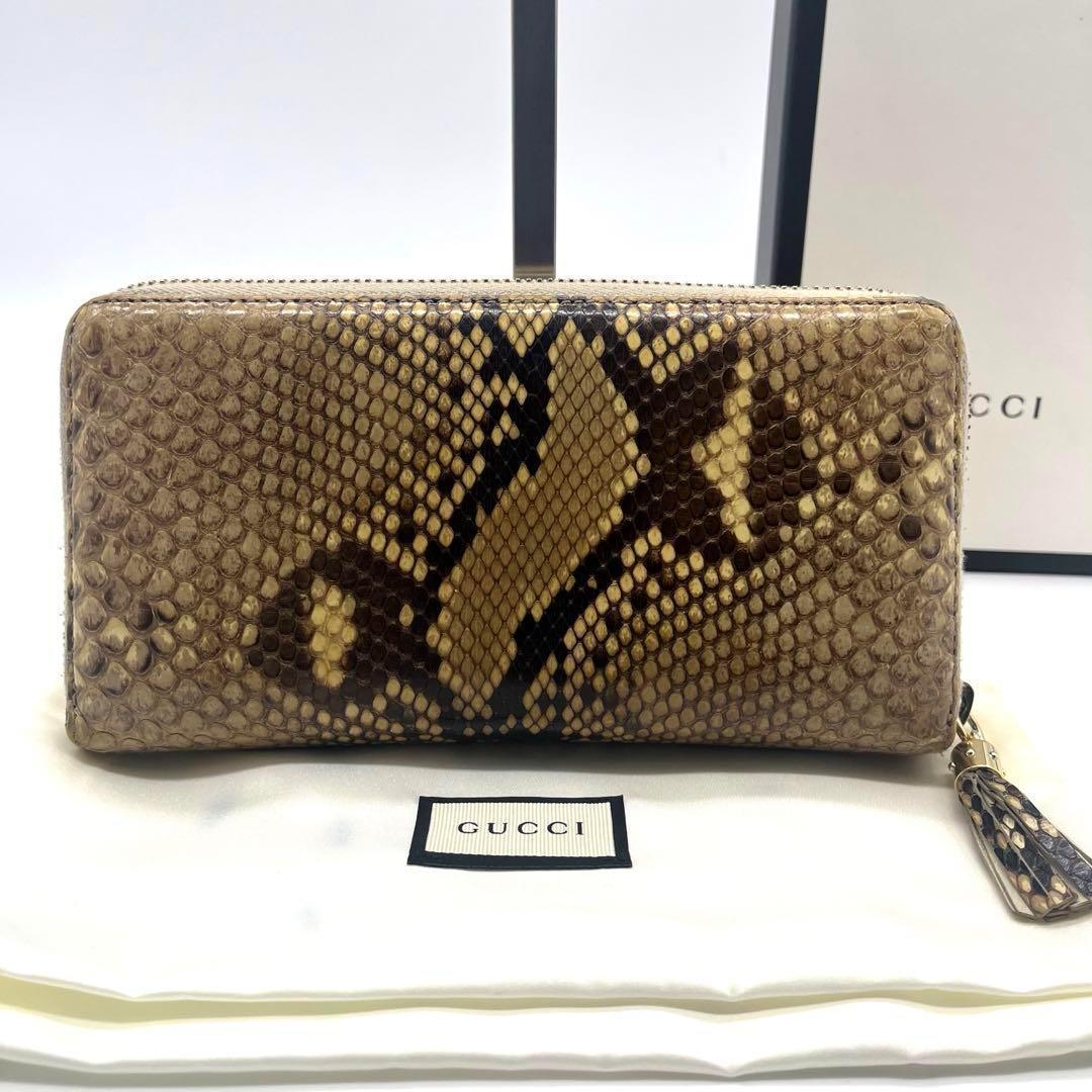 箱付き✨グッチ 長財布 ラウンドファスナー ソーホー パイソン 蛇革 ブラウン系