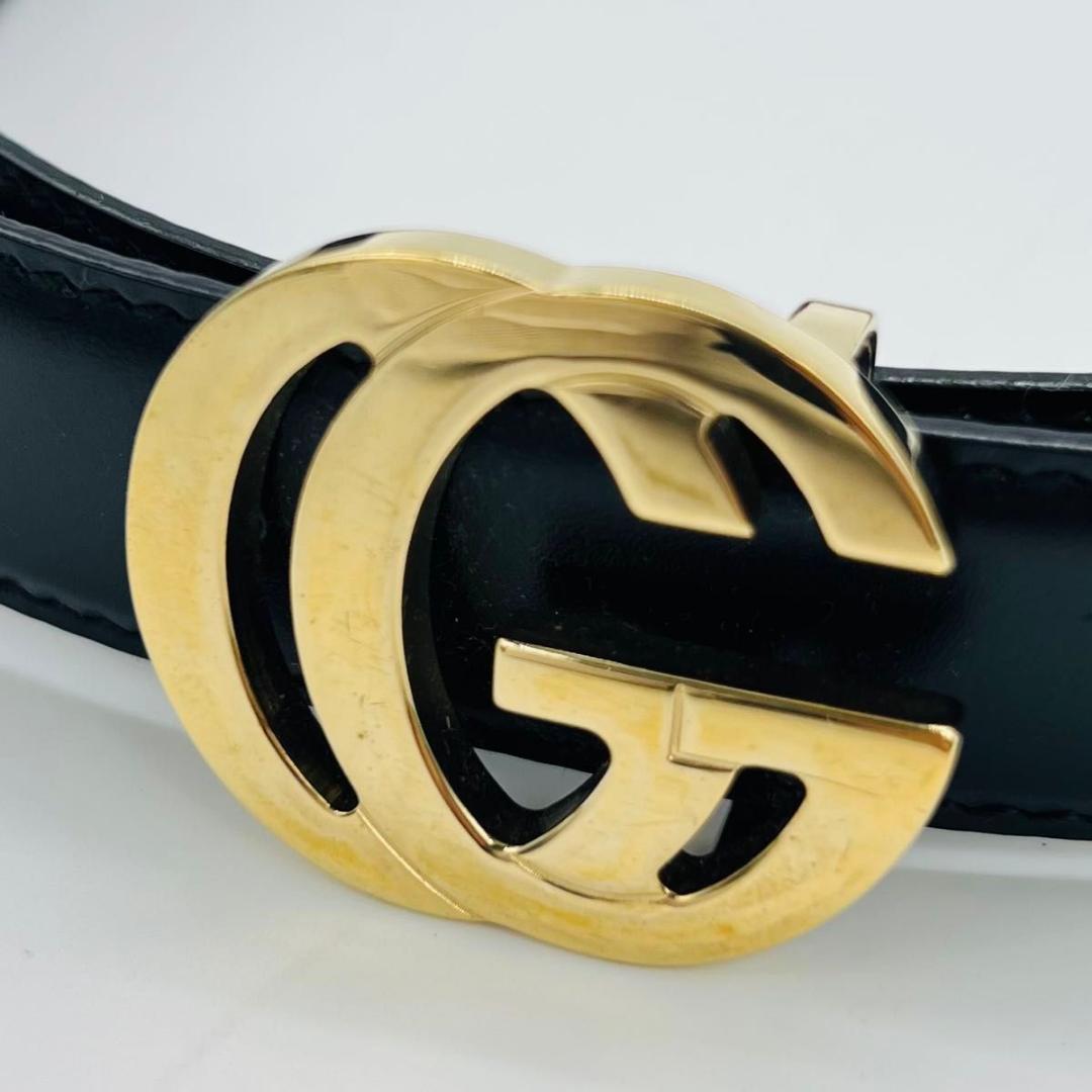 グッチ インターロッキング　G ベルト ゴールド　ブラック レザー メタル