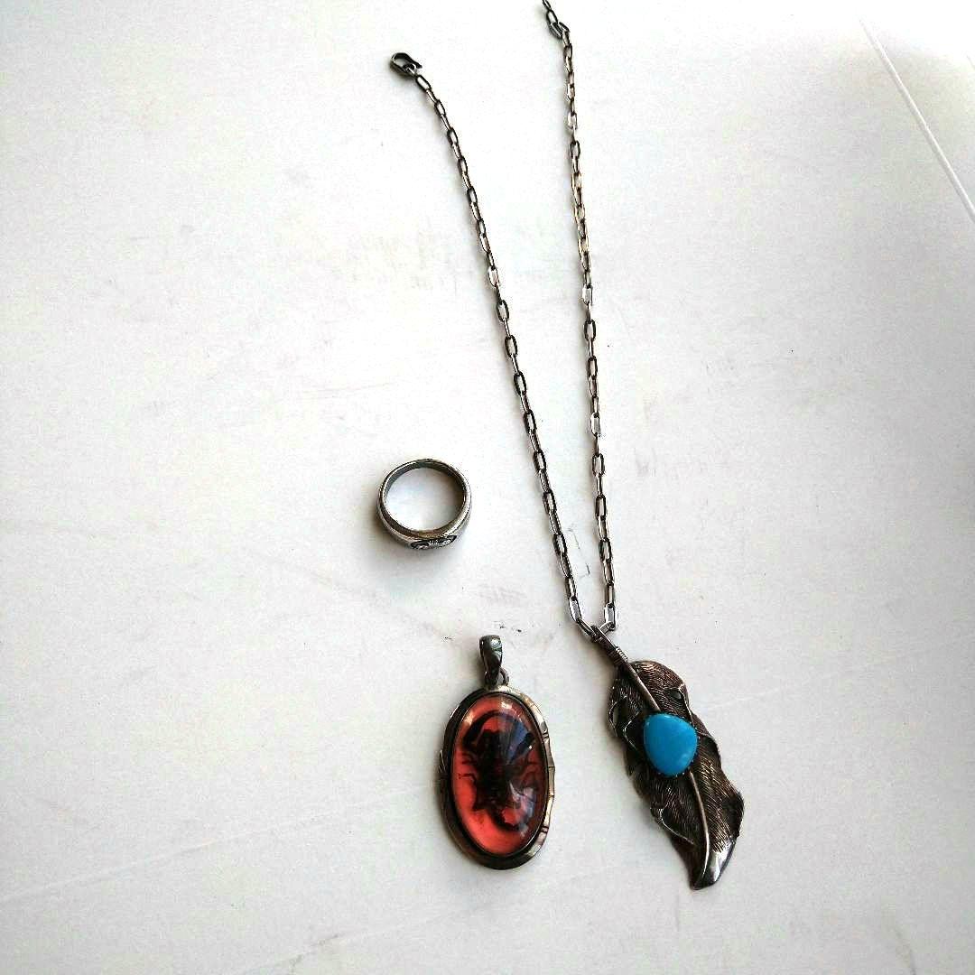 SILVER925 ペンダント　セット　ターコイズリーフ 本スコーピオン