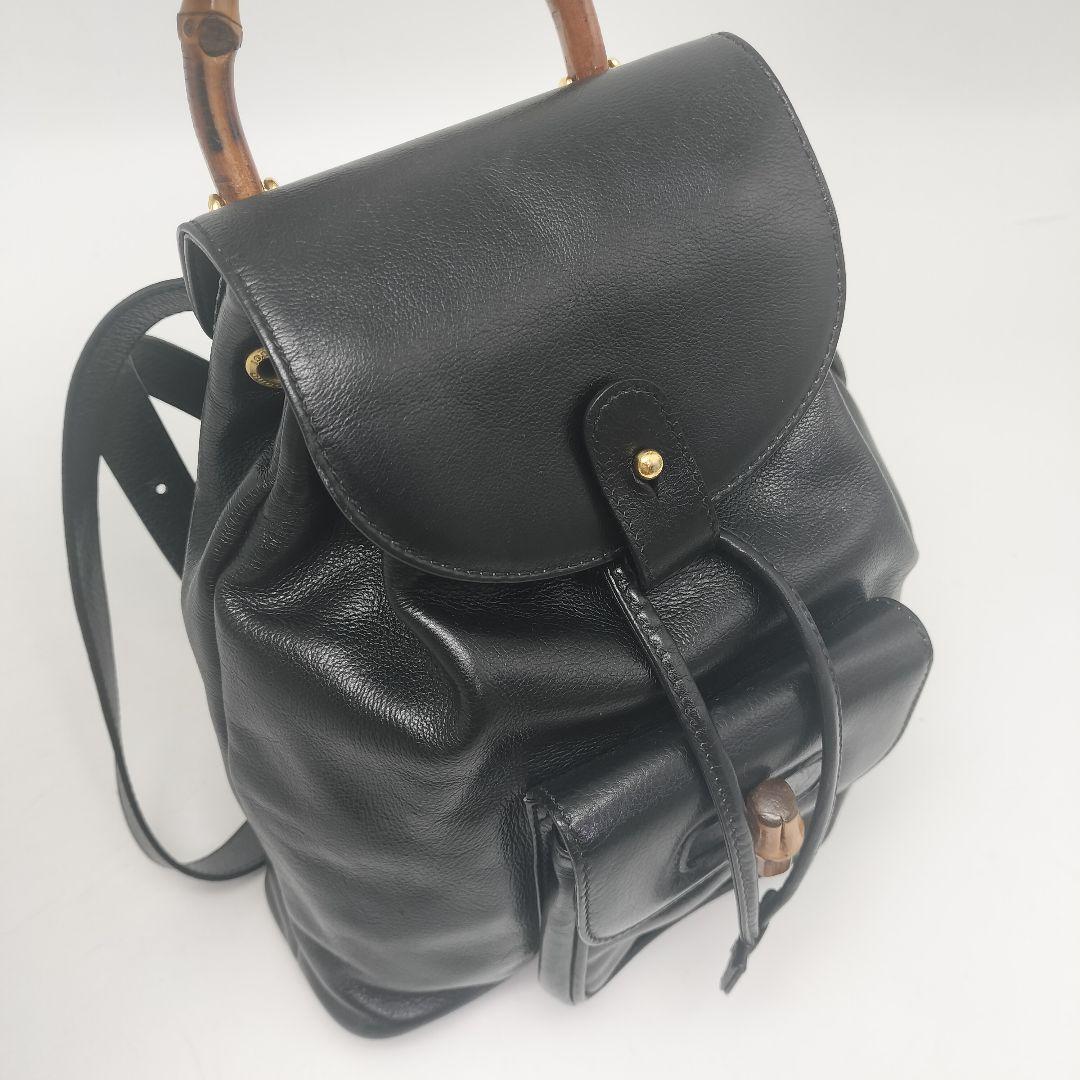 極美品✨グッチ　リュック　バックパック　レザー　バンブー　ブラック　黒