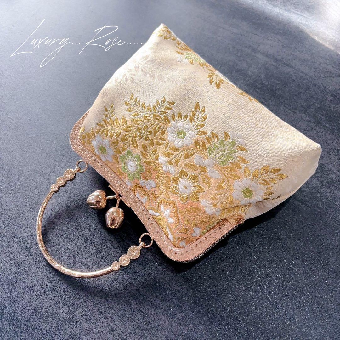 1月新作！若葉の息吹♡優しいゴールド真珠箔ヨーロッパの意匠♡高級帯地バッグ