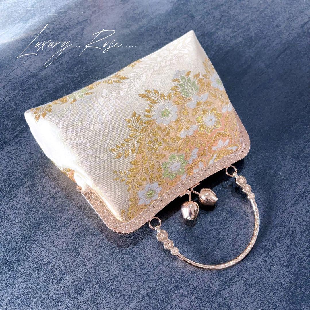 1月新作！若葉の息吹♡優しいゴールド真珠箔ヨーロッパの意匠♡高級帯地バッグ
