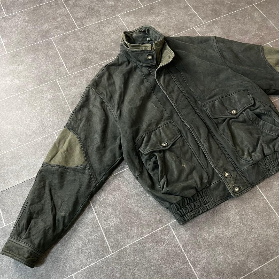 90s vintage 本革 レザージャケット スタンドカラー 2重襟 切替