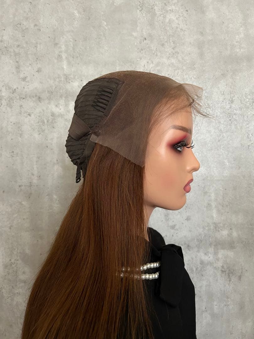 【新品未使用】人毛100％ フロントレース ロング／チョコレートブラウン