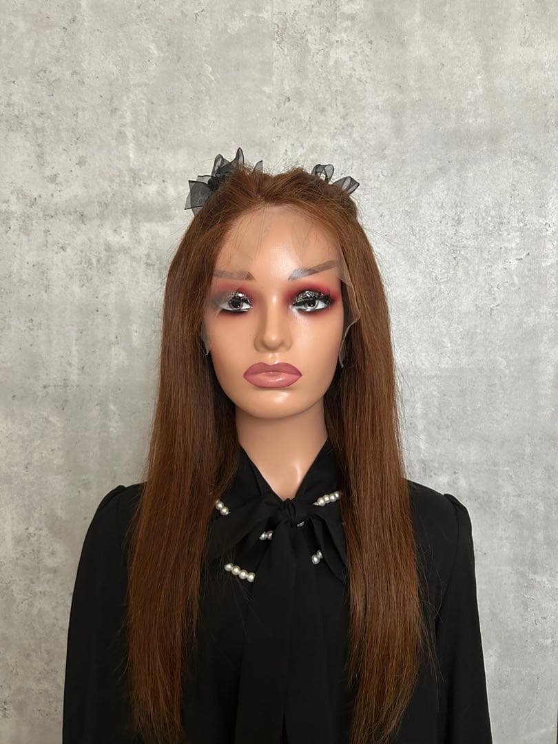 【新品未使用】人毛100％ フロントレース ロング／チョコレートブラウン