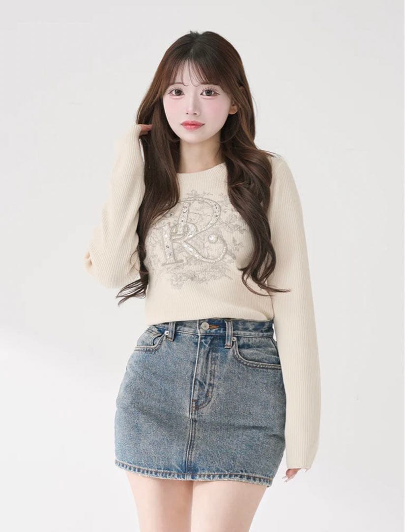 ♡DRビジューフラワーリブニットトップス♡