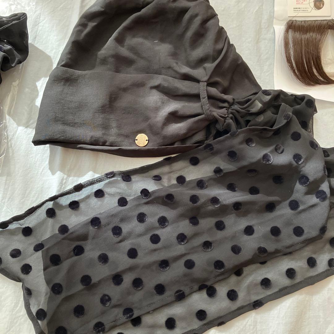 BAREN バレナ　スカーフハット　ブラックシフォン　& 前髪ウィッグ　付き