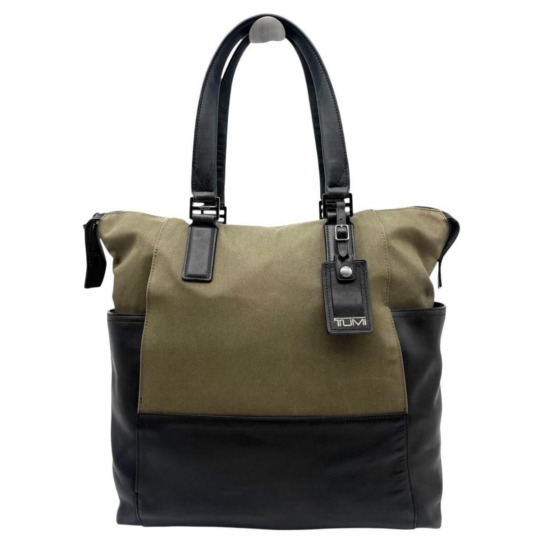 希少 TUMI トートバッグ ビジネスバッグ キャンバス　レザー　カーキ　大容量