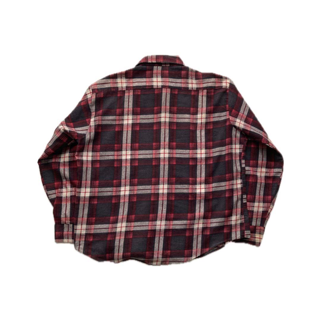 【希少】70s JC PENNY プリントネルチェックシャツ XL 赤系 長袖