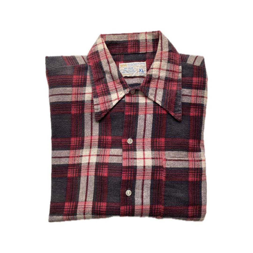 【希少】70s JC PENNY プリントネルチェックシャツ XL 赤系 長袖