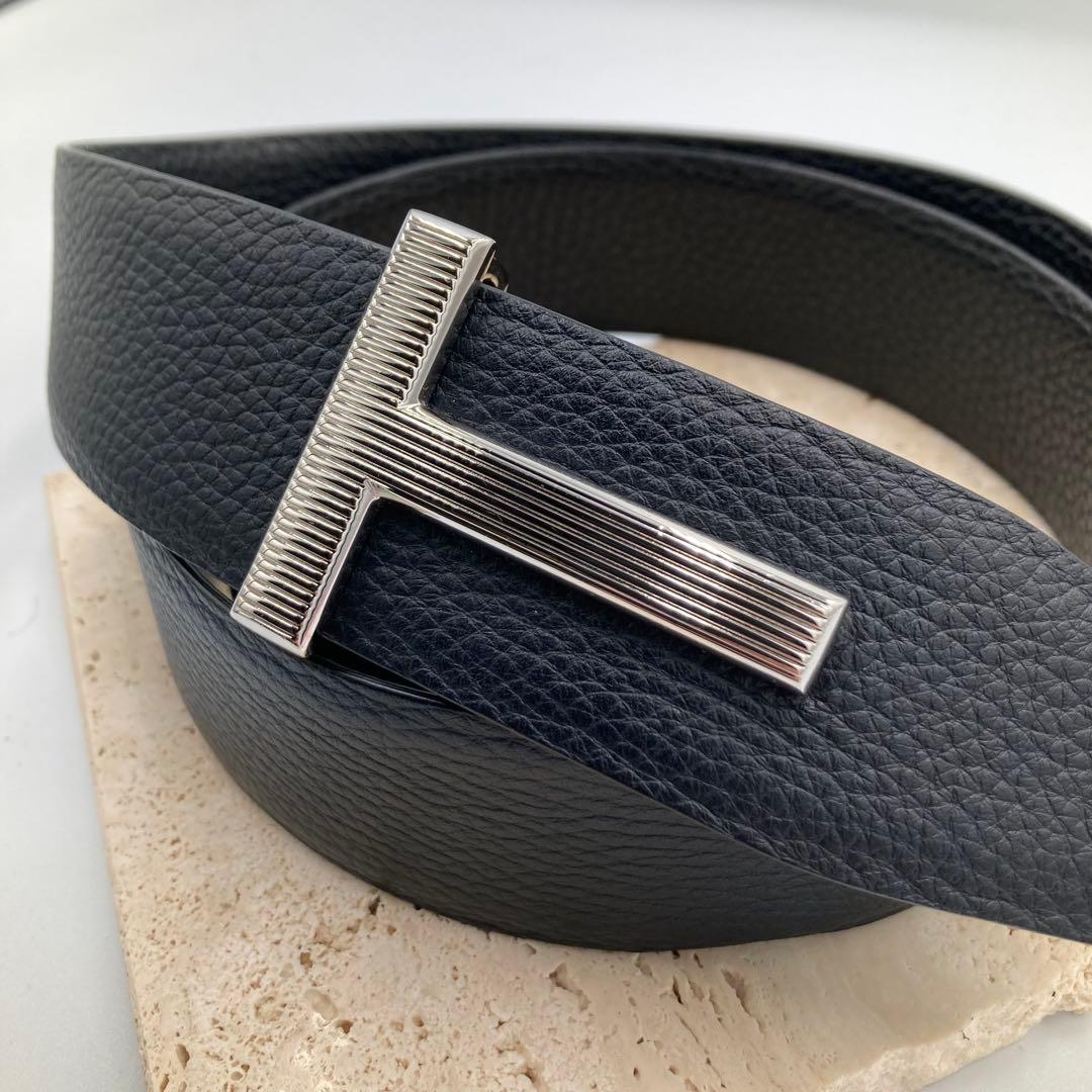 ！極美品！　トムフォード　ベルト　レザー　ブラック　シルバー　19A