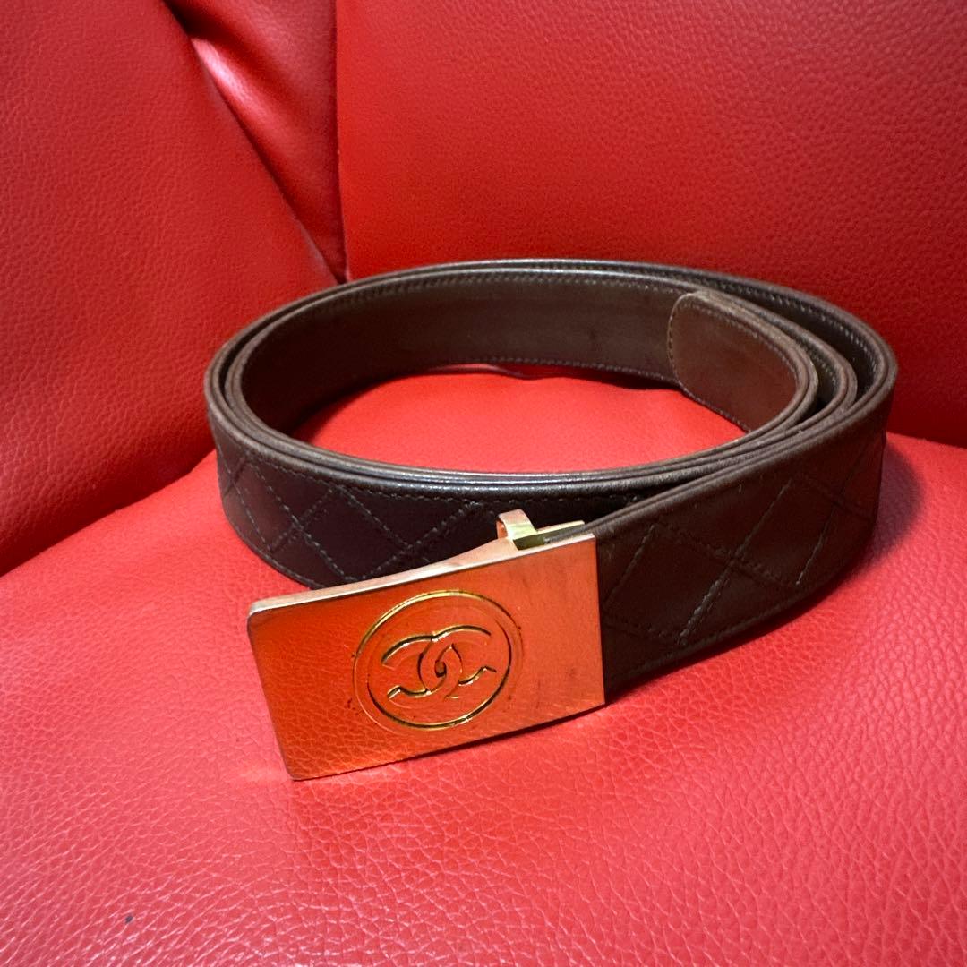 CHANEL ブラウンレザー ベルト 105/42 ヴィンテージ