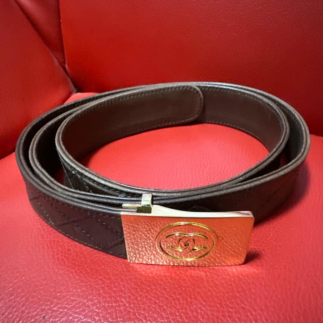 CHANEL ブラウンレザー ベルト 105/42 ヴィンテージ
