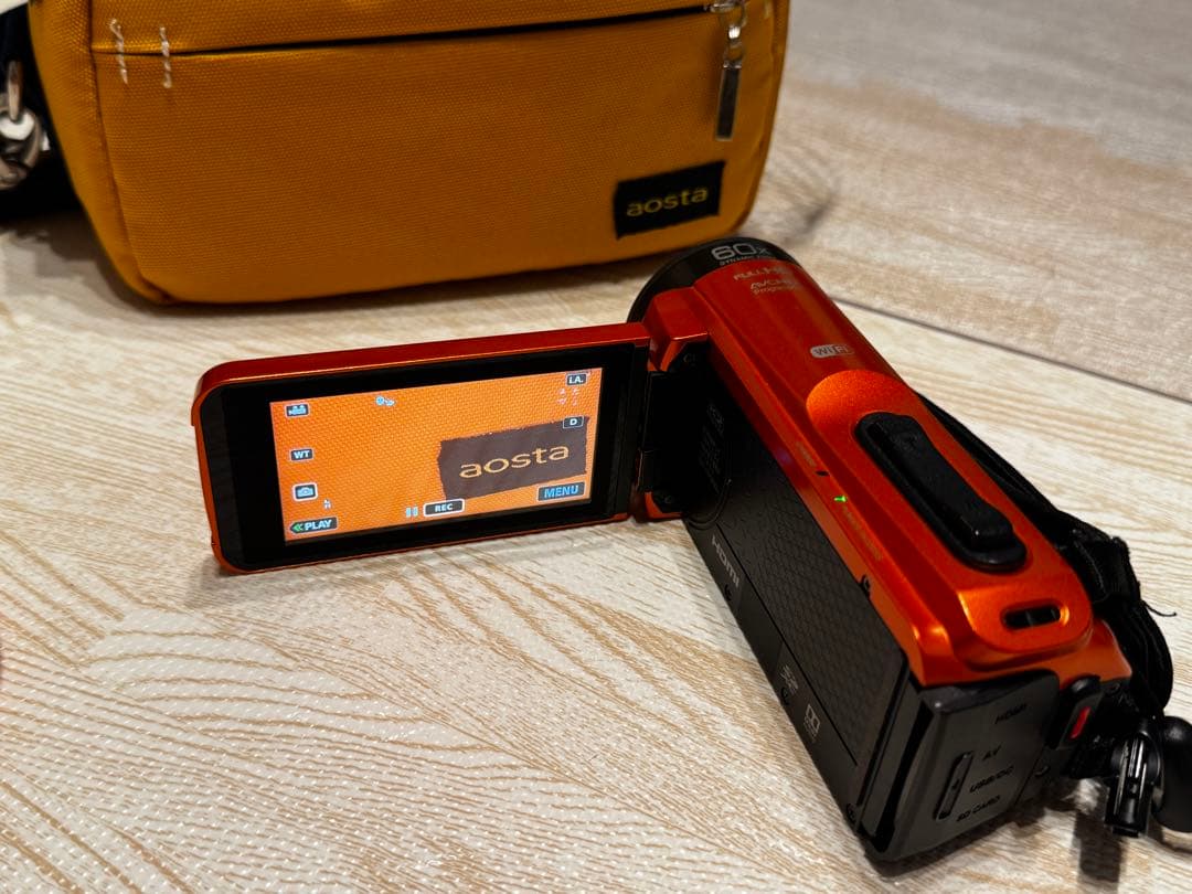 JVC Everio R オレンジ 本体・バック ・広角レンズ・浮輪付ストラップ