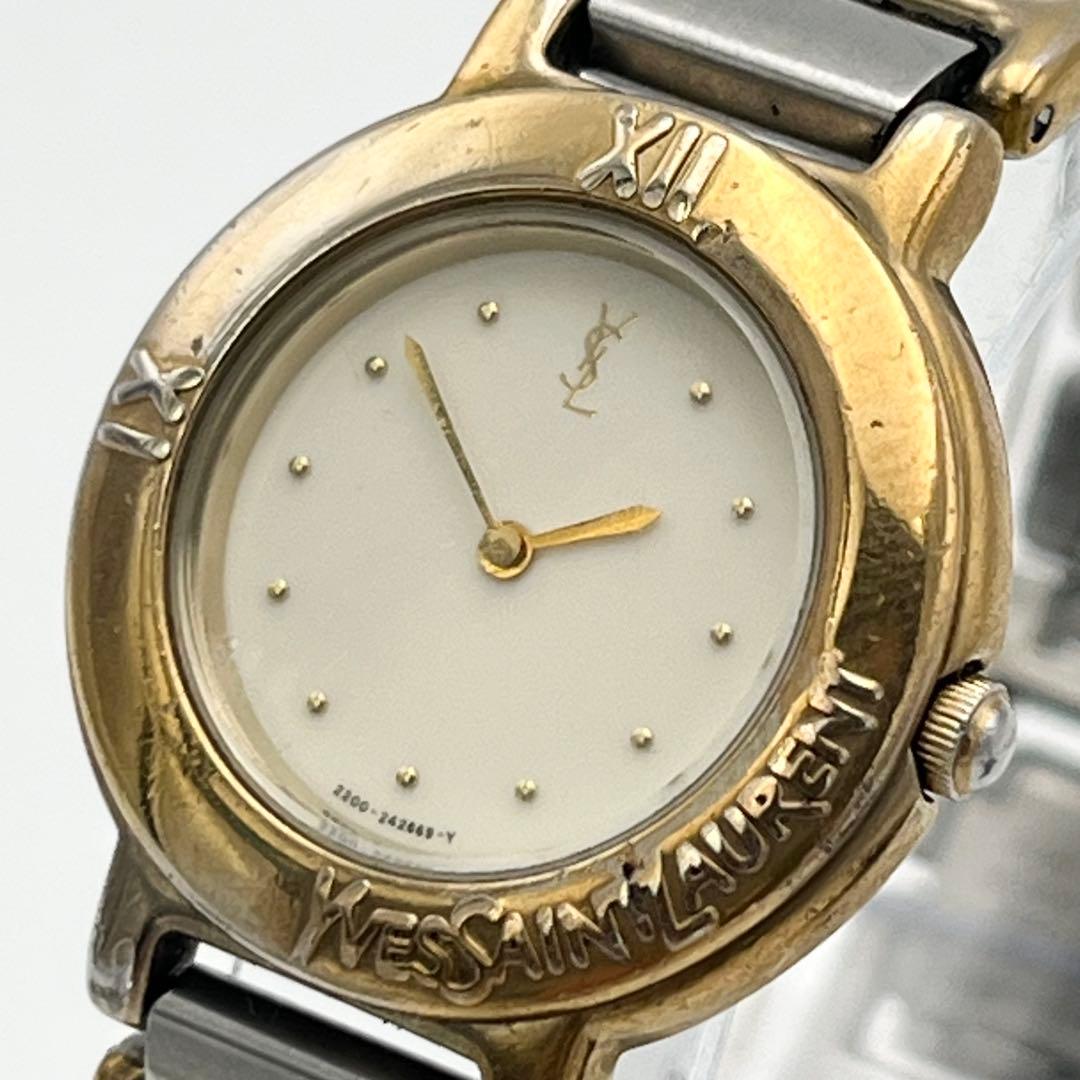 稼動品 イヴサンローラン YSL 2200-229789 ホワイト コンビ 時計