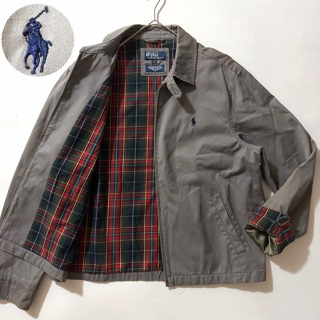 90s ラルフローレン スウィングトップ チンスト 裏地チェック L グレー
