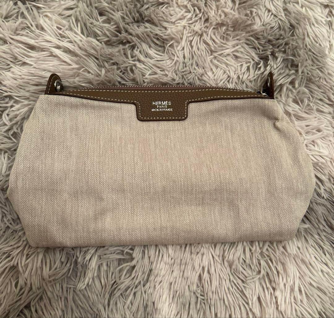 【美品】HERMES ポーチ レザー キャンバス