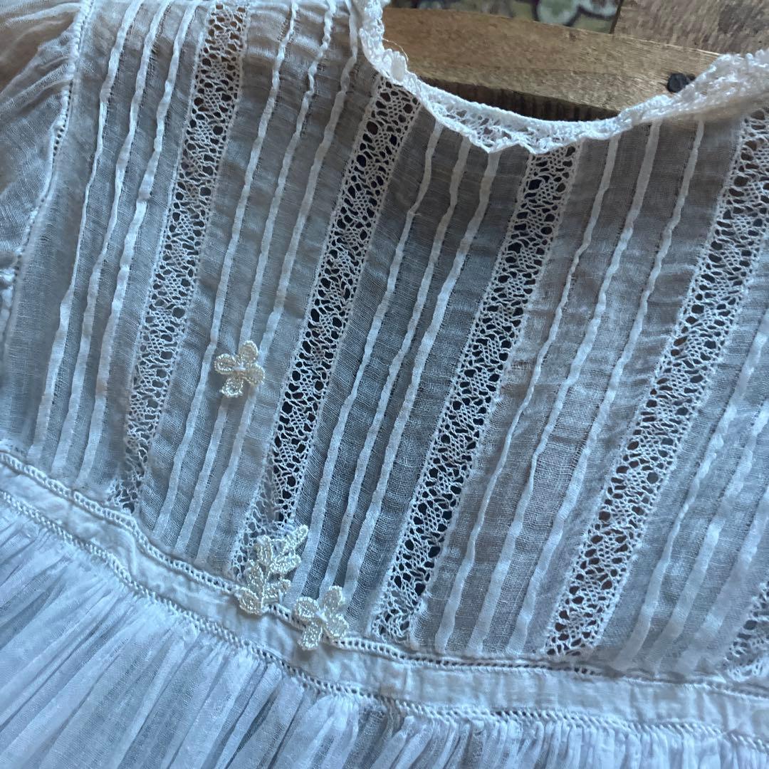 フランスアンティークベビーロングドレス　コットンシフォンドレス　美品