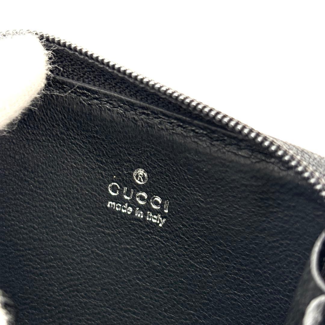 未使用保管品 グッチ ケース パイソン柄 ラウンドジップ ブルー ブラック