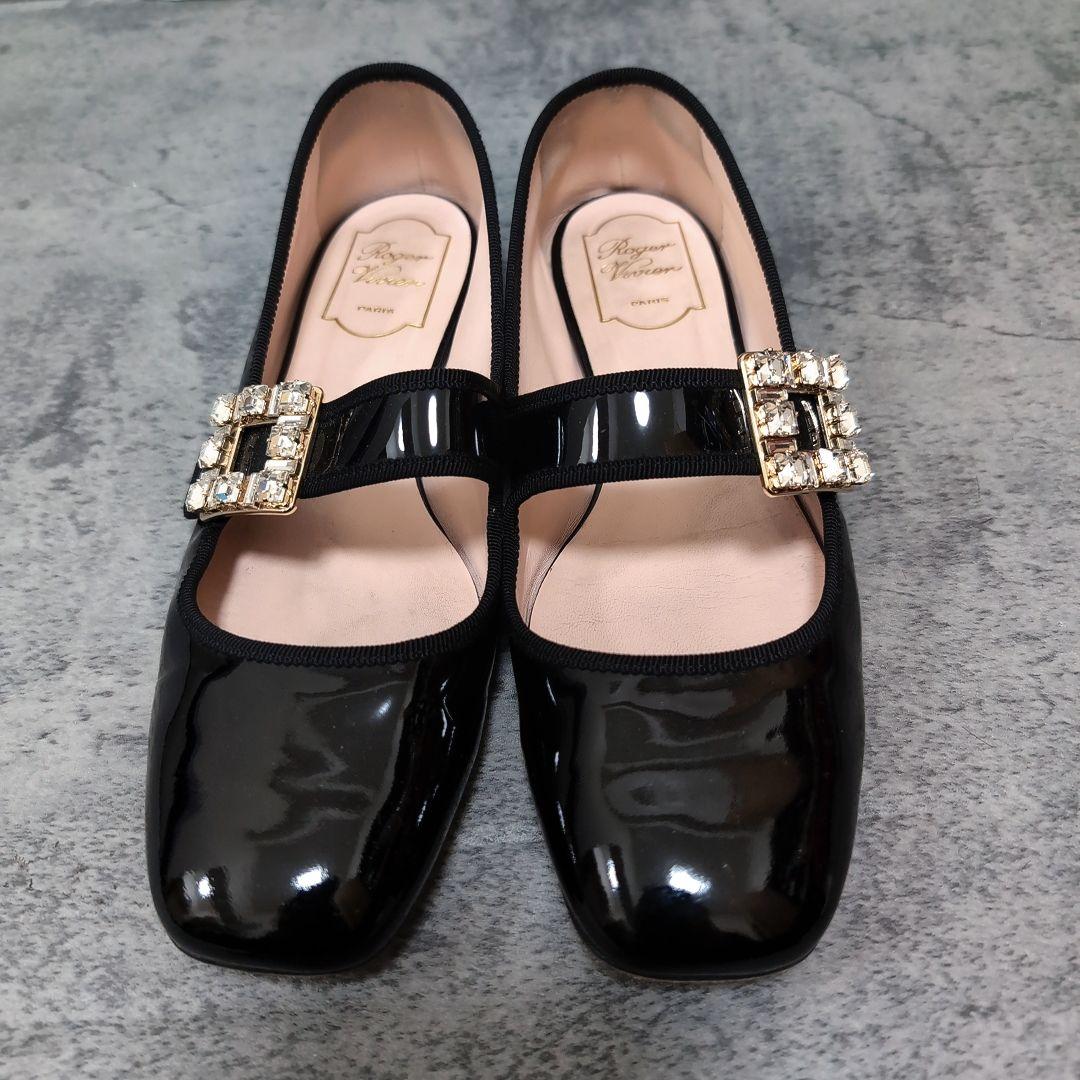 ロジェヴィヴィエ ブロッシュヴィヴィエ ビジュー パンプス 黒 39.5 箱付