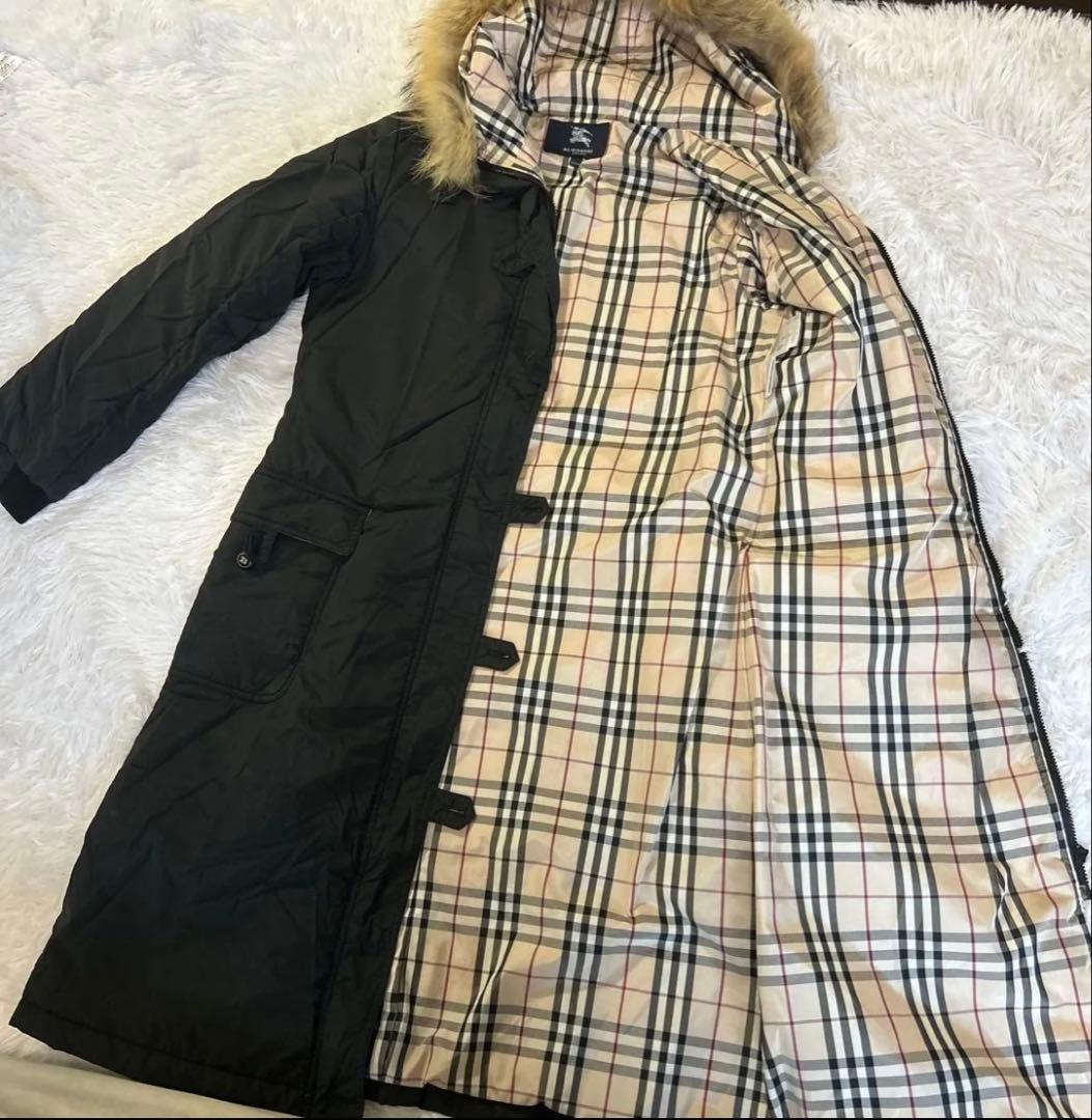 BURBERRY 160A ノバチェック 中綿ロングコート 黒 ファー付き