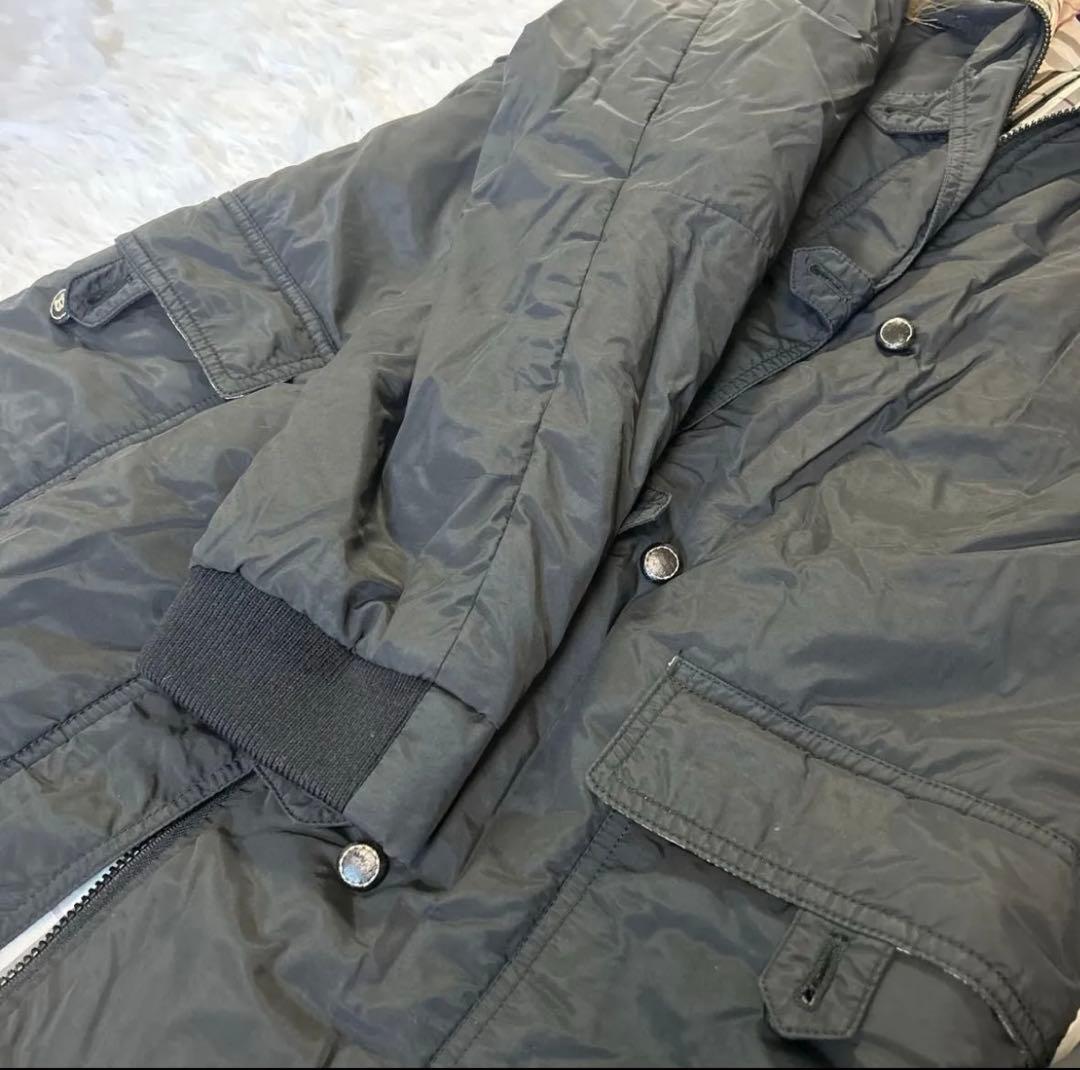 BURBERRY 160A ノバチェック 中綿ロングコート 黒 ファー付き