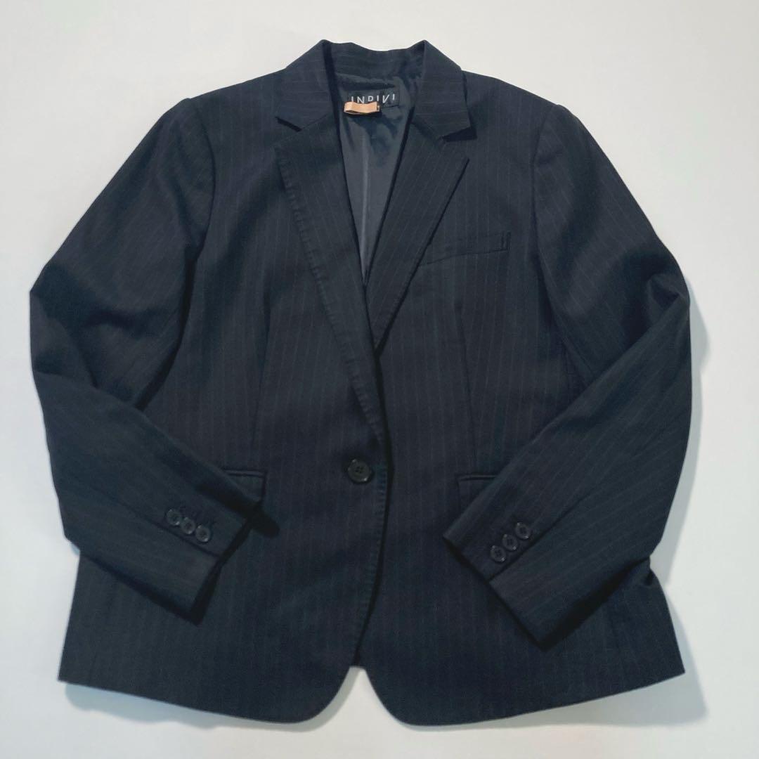 【りみちん】INDIVI　ストライプ スーツ 大きいサイズ 46 黒