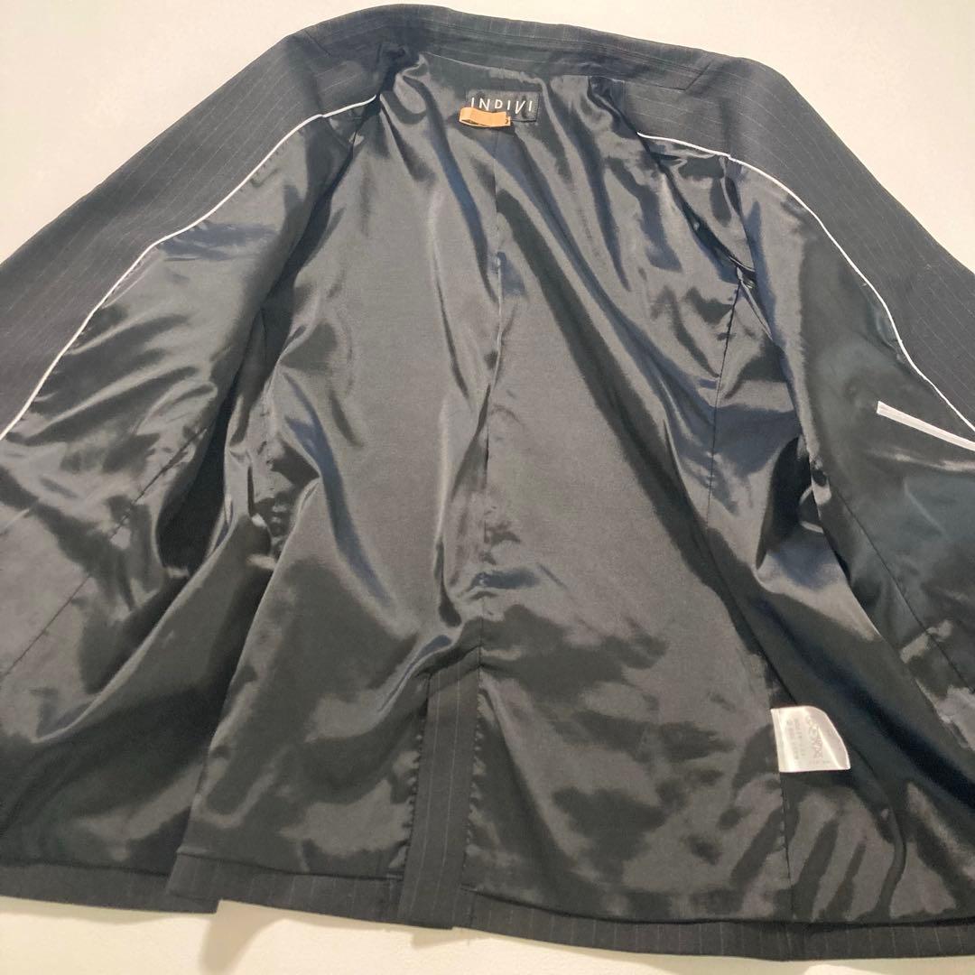 【りみちん】INDIVI　ストライプ スーツ 大きいサイズ 46 黒