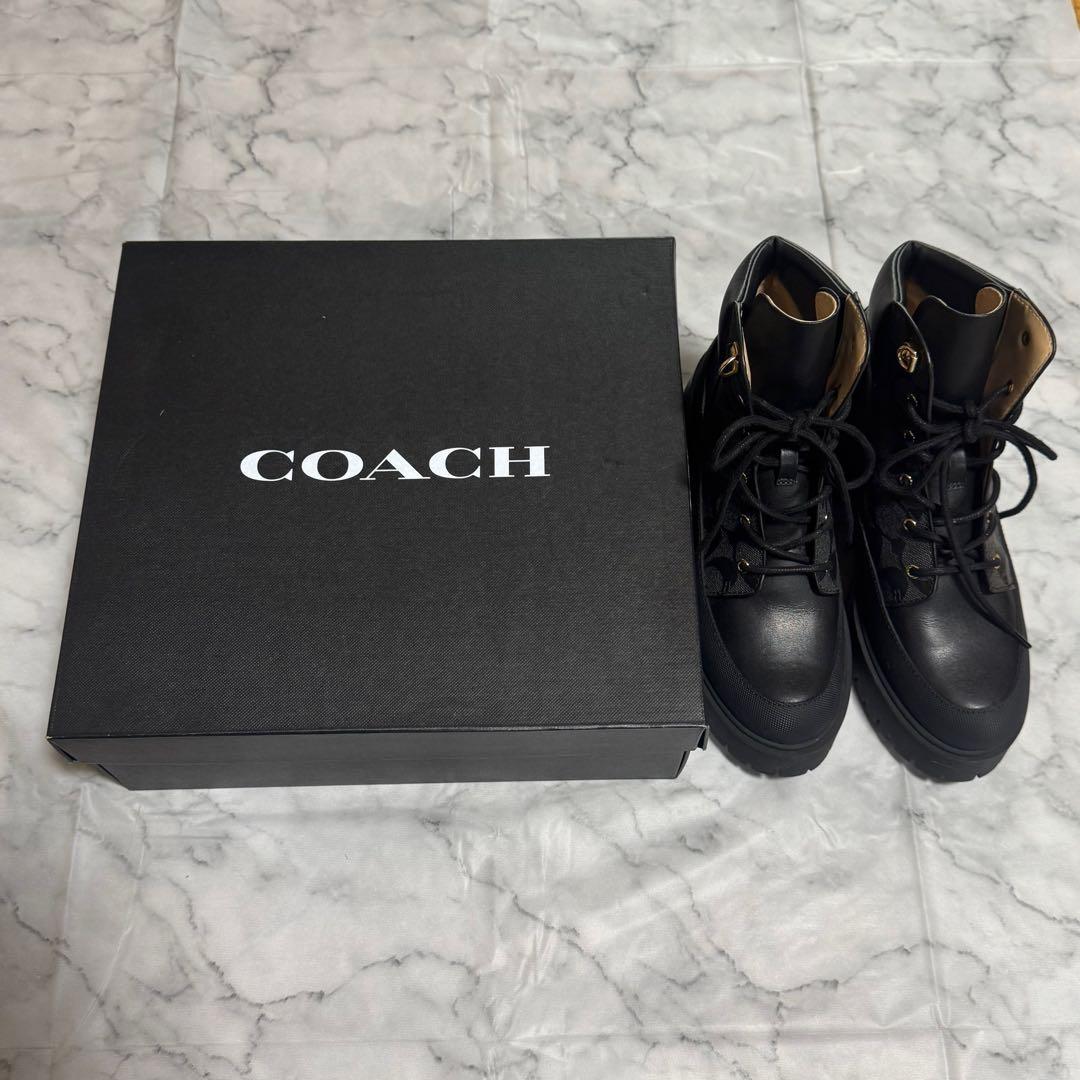 極美品☆COACH レースアップ ブーツ 23.0cm 厚底 ほぼ未使用品