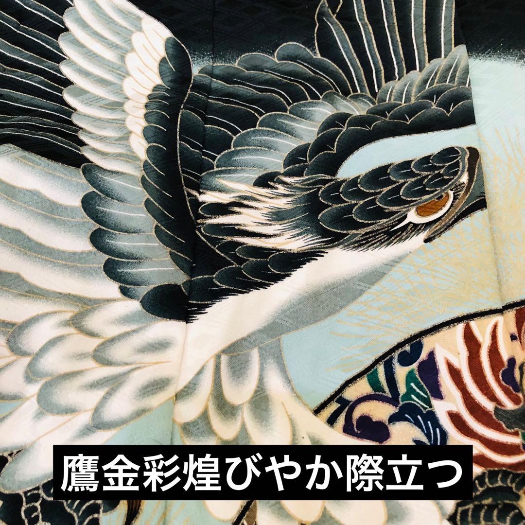 七五三５歳完全フルセット‼️豪華黒地系鷹金彩煌びやか⭐︎袴縞スタイルアップ人気銘品