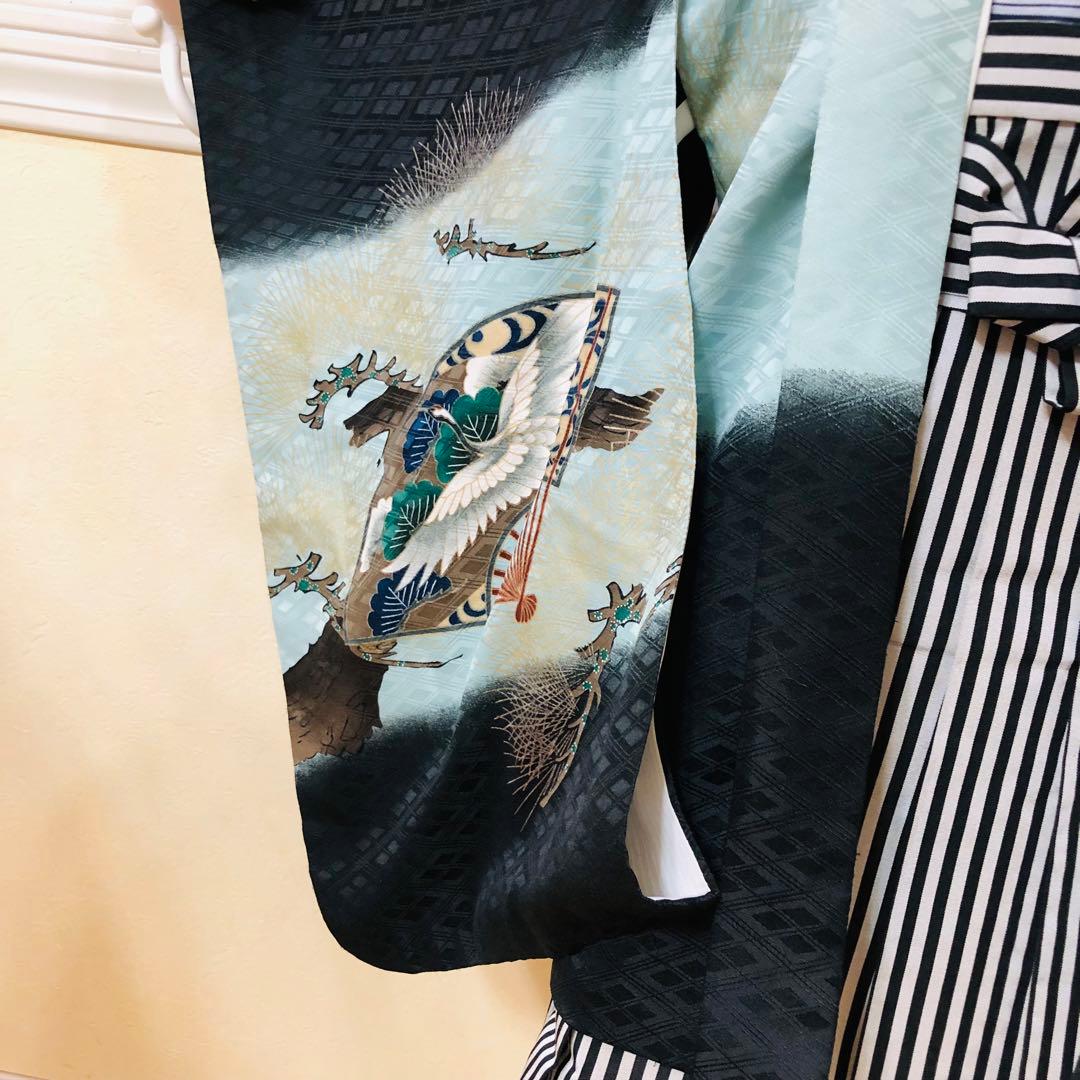 七五三５歳完全フルセット‼️豪華黒地系鷹金彩煌びやか⭐︎袴縞スタイルアップ人気銘品