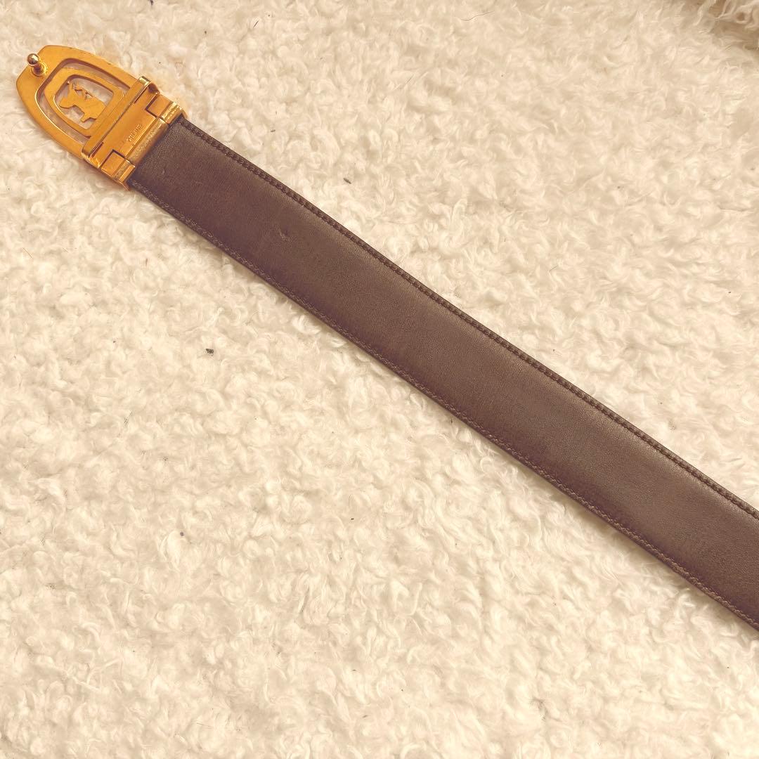 CELINE 黒レザーベルト クラシックカー金具 馬車金具 ゴールド 長さ調節可