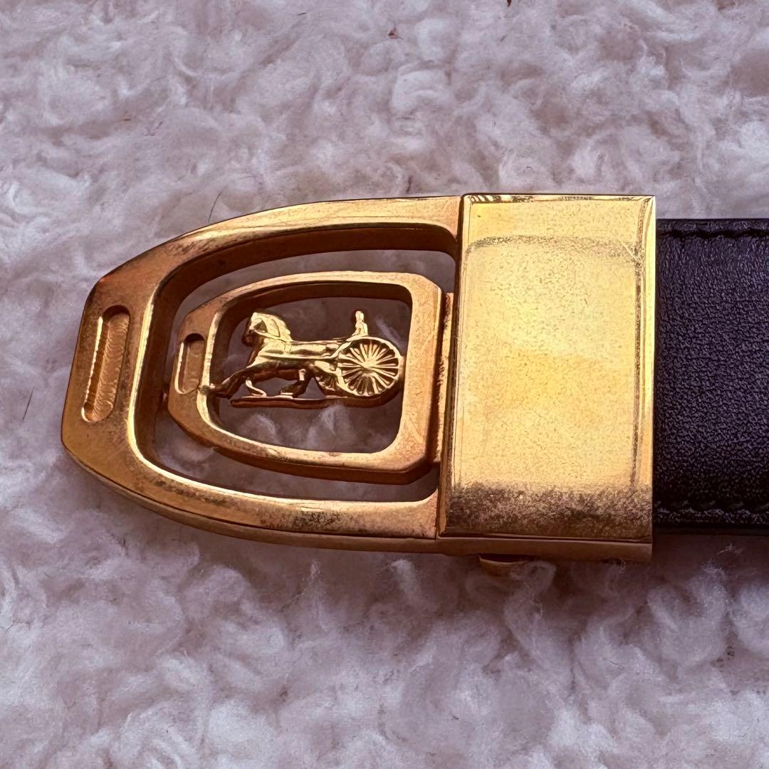 CELINE 黒レザーベルト クラシックカー金具 馬車金具 ゴールド 長さ調節可