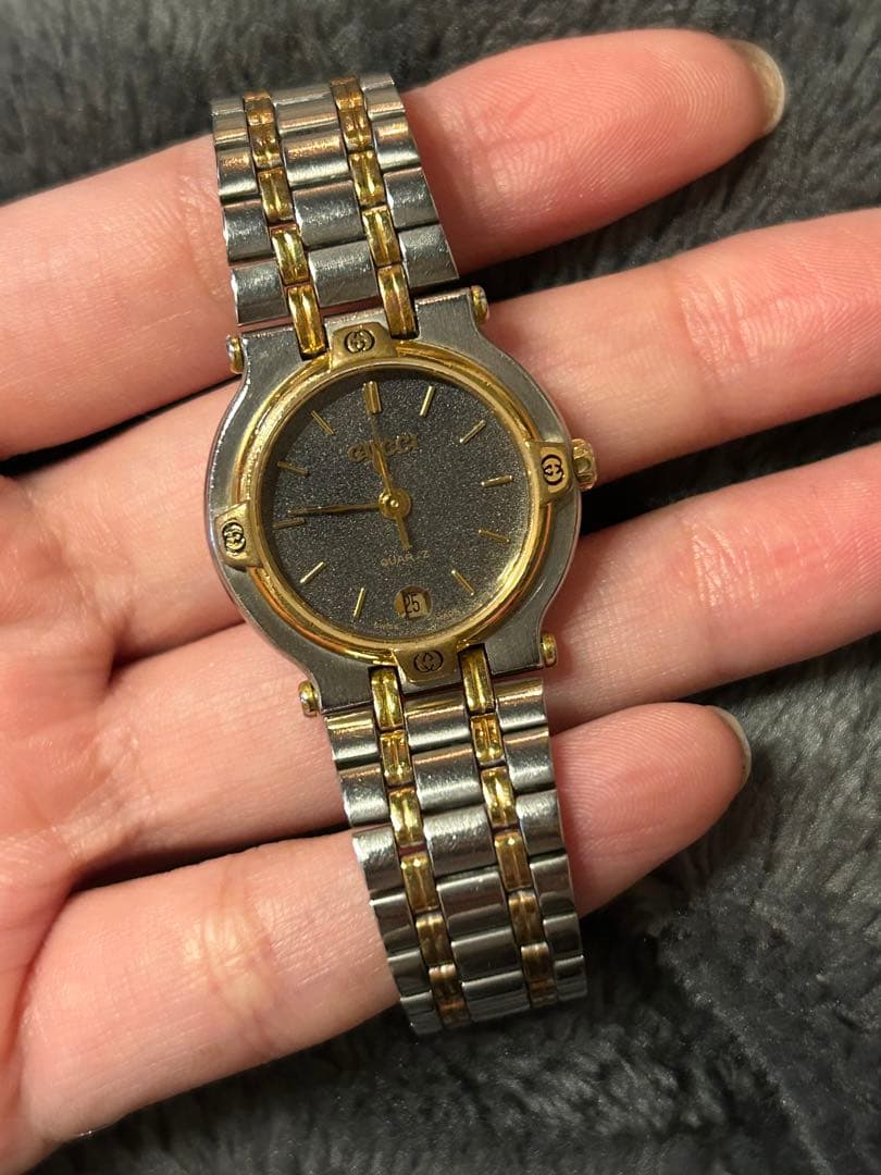 GUCCI デイト 9000L gg柄 ゴールドベゼル 腕時計 コンビ
