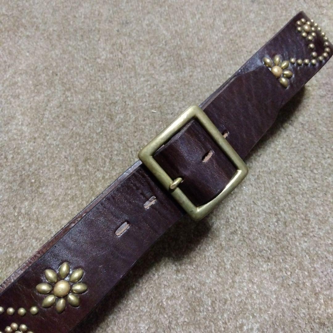 32inch HTC フラワー スタッズベルト ブラウン