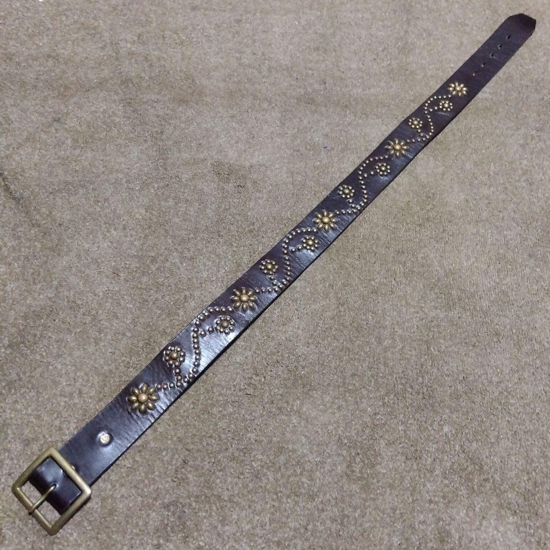 32inch HTC フラワー スタッズベルト ブラウン