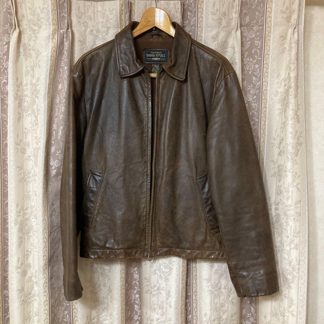 バナナ リパプリック　襟付きシングルライダース　ブラウン Lサイズ