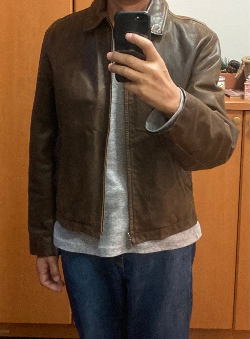 バナナ リパプリック　襟付きシングルライダース　ブラウン Lサイズ