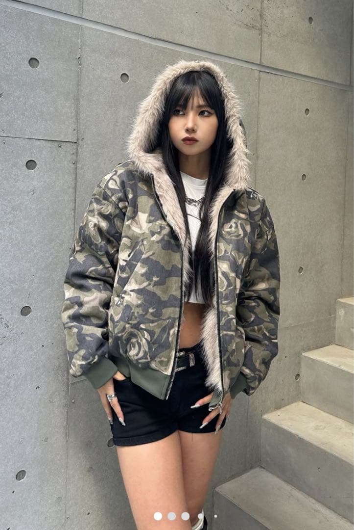 y2k 迷彩 ファー付き ジャケット アウター KsG