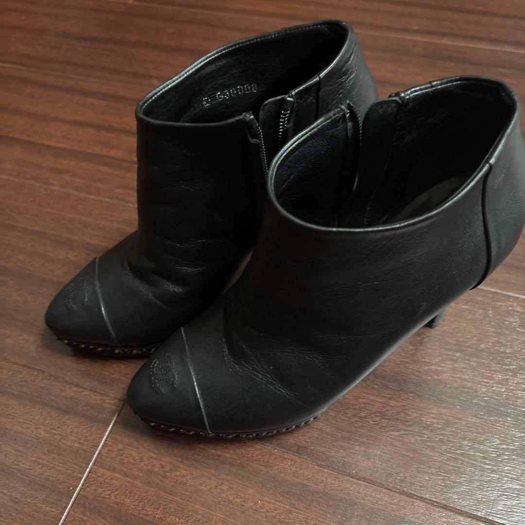 CHANEL シャネル ココマーク シルバー チェーン ショート ブーツ 37